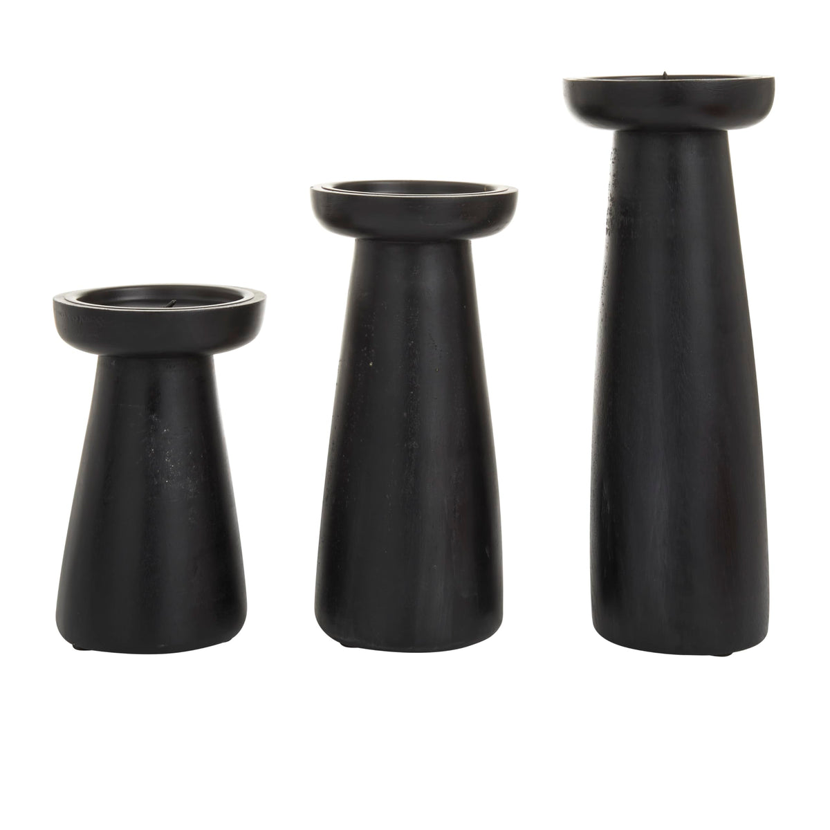 Deco 79 Mango Wood Decorative Candle Holder Pillar Candle Stand, Set of 3 Candlestick Holder 10", 6", 8" H, Black