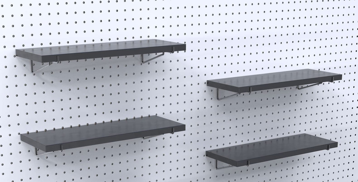 KINOMI Heavy Duty Pegboard Shelves, Value Set of 8 Pack Pegboard Shelf Brackets and 4 Pack Peg Board Shelves for Garage, Home, Garden, Tool Shed (Black)