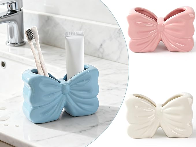 Bow Toothbrush Holder， 2-Slot Toothbrush and Toothpaste Holder Cute Toothbrush