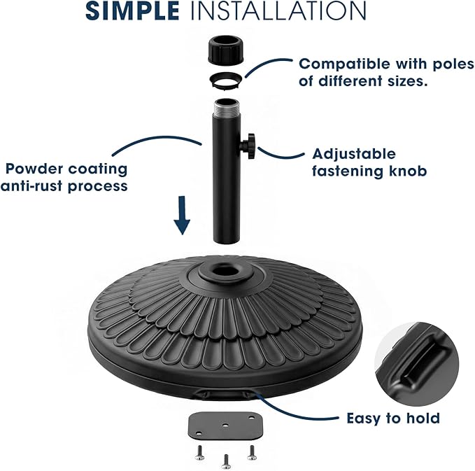 wikiwiki 80 Lbs HDPE Round Patio Umbrella Base, Weighted Umbrella Stands Fits 1.5-1.9in Poles for Garden, Lawn, Deck, Backyard & Pool, Black