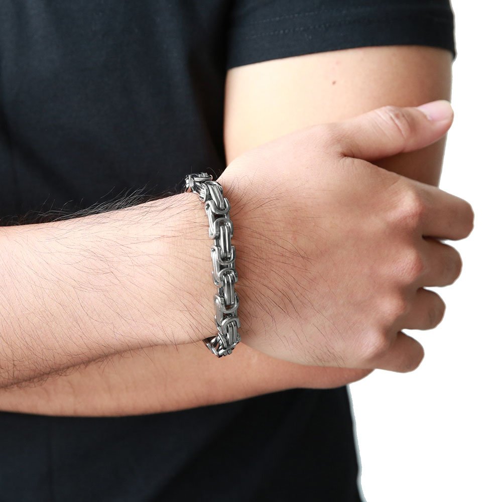 COOLSTEELANDBEYOND Masculine Style Stainless Steel Braid Link Bracelet for Men Silver Color Polished