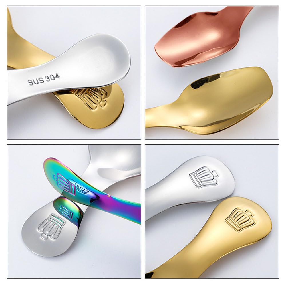 2 Pcs Stainless Steel Mini Dessert Spoons - Short Handle Tasting Scoops for Candy, Salt, Sugar, Coffee | Seasoning Spoon for Ice Cream, Cake, Canisters