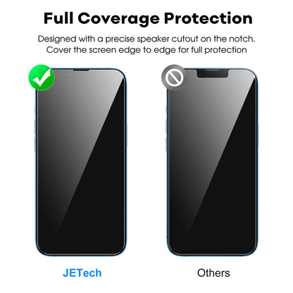 JETech Full Coverage Screen Protector for iPhone 16e 2025, iPhone 13/13 Pro 6.1-Inch, Tempered Glass Film with Easy Installation Tool, Case-Friendly, HD Clear, 3-Pack