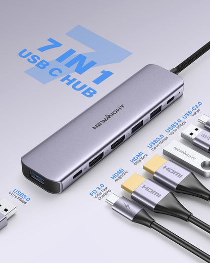 Newmight 7 in 1 USB C Docking Station - Dual Monitor with 2 HDMI, 3 USB 3.0, 100W PD, Compatible with Dell, HP, MacBook Pro Air, iPhone 15 Series