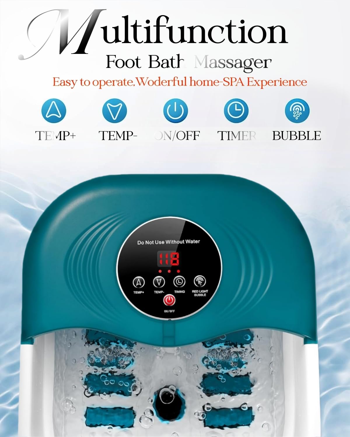 SPA4PIEDS Foot Spa Bath Massager with Heat, Bubble Jets, Red Light & Timer, Pedicure Foot Spa with 95-118℉ Temperature Control, 8 Shiatsu Rollers, Pumice Stone, Gift for Women,Men,Dad