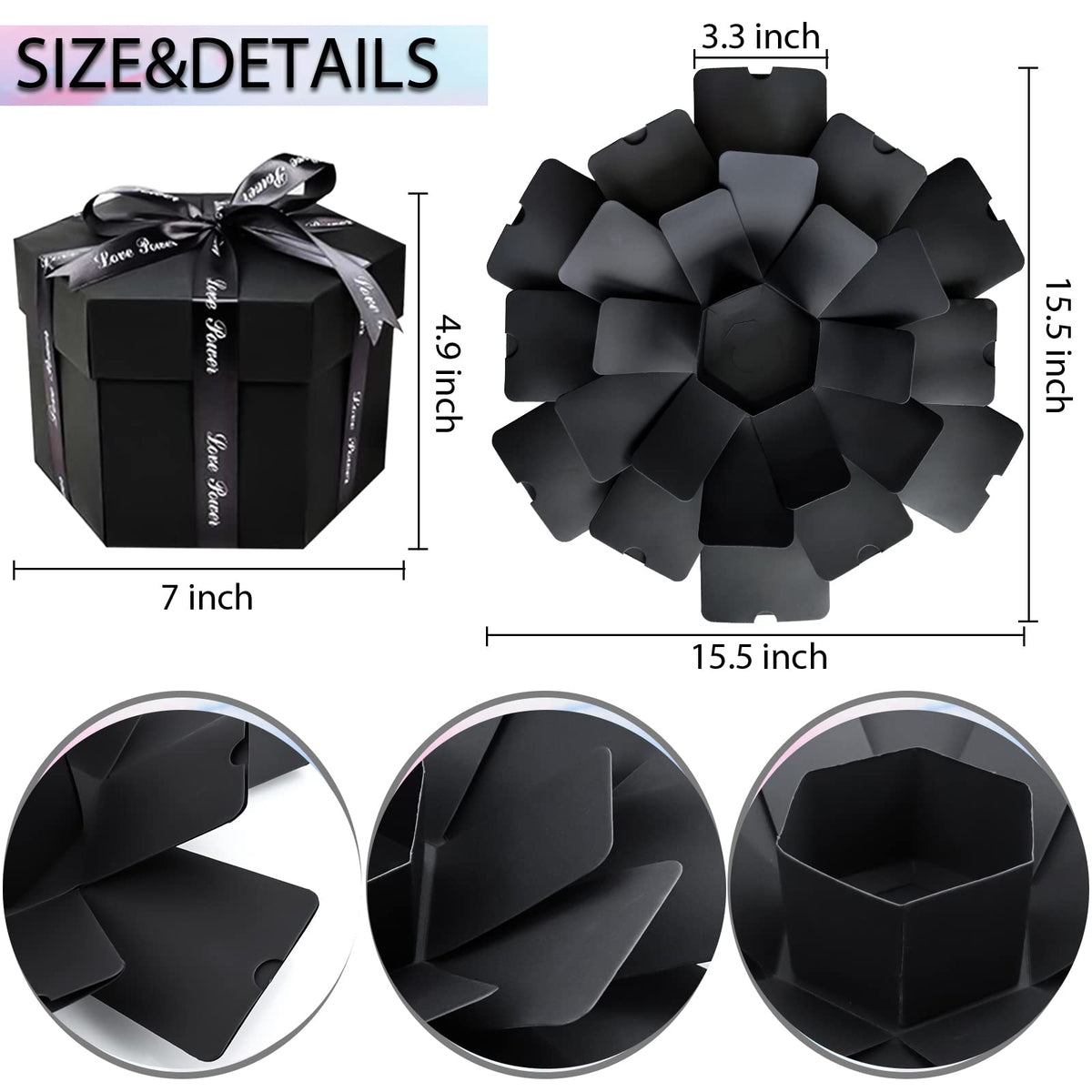 Vienrose Explosion Gift Box Set Surprise Gift Photo Box Creative DIY Scrapbooking Picture Album Accessories Couple Gifts for Birthday Proposals Valentine's Day 01Black Unassembled