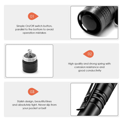 enjoydeal 5PCS Pen Light Flashlight Ultra Slim Portable LED 1000LM Pocket Penlight Torch with Clip Powered by 2 x AAA Battery (not Include)
