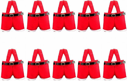 Homecube 10Pcs Christmas Candy Bag Santa Pants Gift and Treat Bags with Handle Portable Candy Gift Baskets Gift Wrap for Wedding(7" L x 8.5" H)