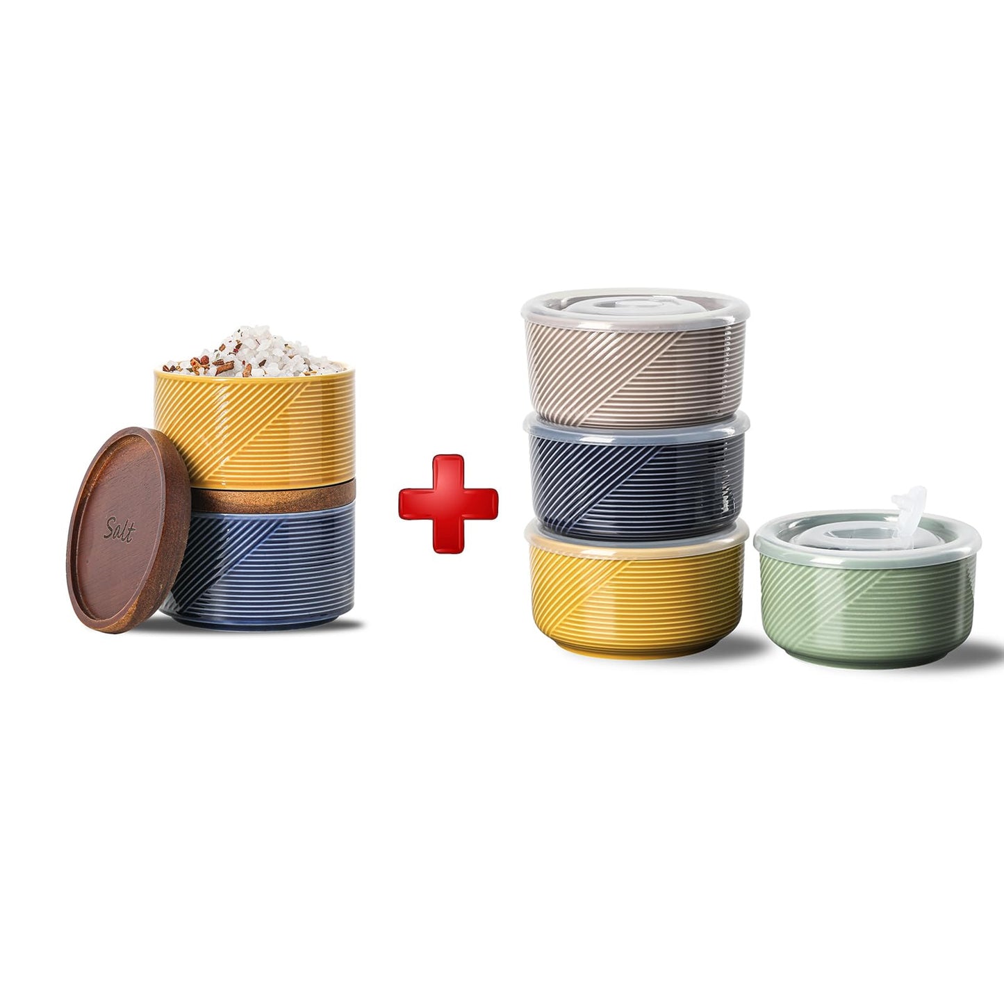 Adewnest Salt and Pepper Bowls & 5 inch Ceramic Bowl with Lid