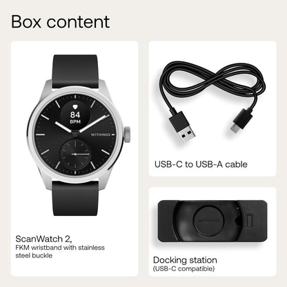 WITHINGS ScanWatch 2 - Women's Men's Health Smartwatch, ECG, SpO2, Temperature, Sleep Tracking, Respiratory Health, Waterproof, 30-Day Battery, 30-Day Battery, Android & iOS