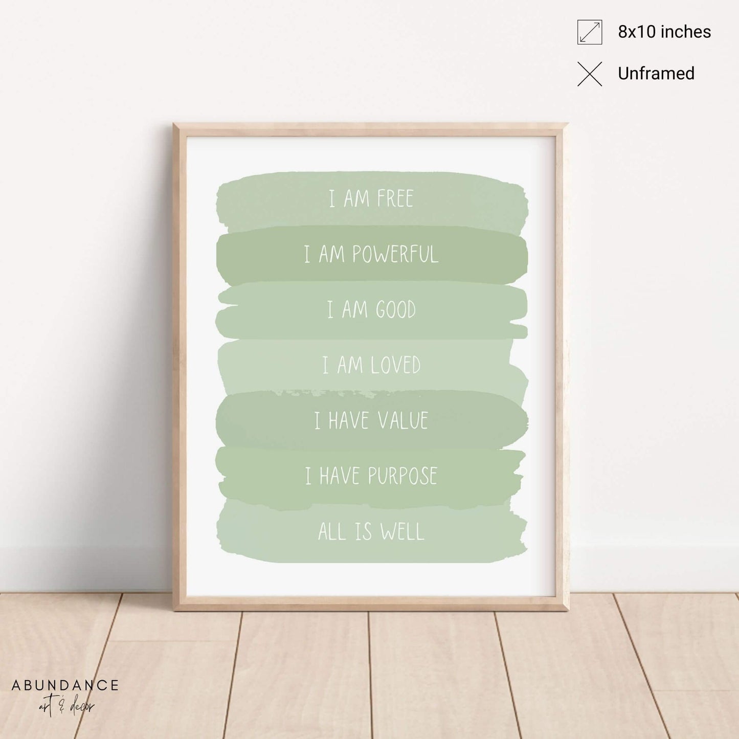 Sage Green Positive Affirmations Sage Nursery Wall Art Zen Room Decor Sage Inspirational Wall Art Office Sage Green Wall Decor for Bedroom UNFRAMED (Sage, 8x10)
