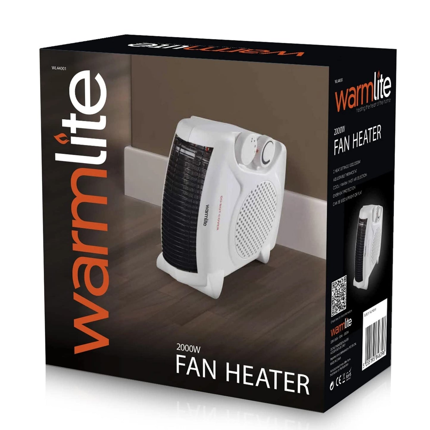 Warmlite WL44001 Thermo Fan Heater with 2 Heat Settings and Overheat Protection, 2000W, White