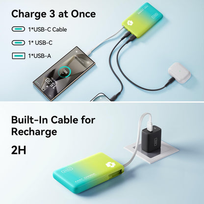 INIU 45W Portable Charger, 10000mAh Built-in USB C Cable Fast Charging Power Bank, Small Type C Battery Pack, Powerbank for iPhone 17 16 15 14, iPad, Samsung S25 S24 etc. Travel Camping Essentials