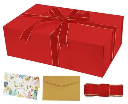 YINUOYOUJIA Large Gift Box14x9x4.5 Inch,Christmas Red Gift Boxes with Magnetic Closure Lid,Ribbon and Card,Present Box for Birthady Valentine's Day Mother's Day Anniversary