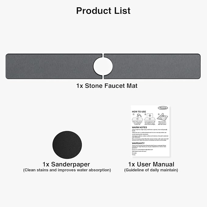 30" x 4" Stone Faucet Mat for Kitchen Sink, Quick Drying Diatomite Sink Tray