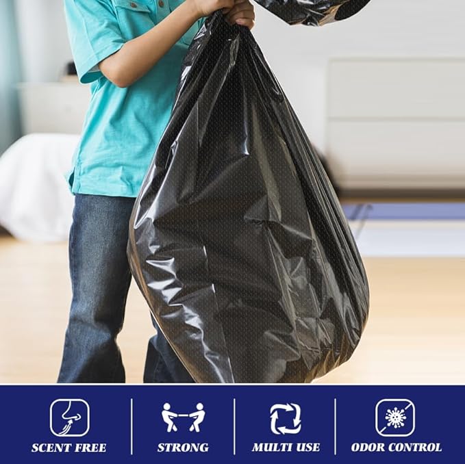 30-33 Gallon 100 Counts Large Trash Bags w/Ties Black Garbage Bags, Large Trash