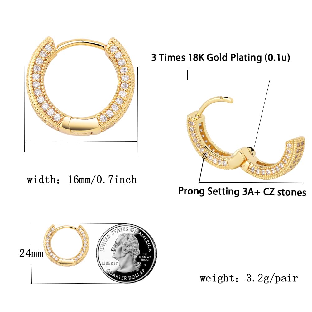 TOPGRILLZ Iced Out Hoop Earrings Cubic Zirconia Huggie Cartilage Cuff Hypoallergenic 14K Gold Plated Luxury Fashion Round Circle Earrings For Women-05Gold