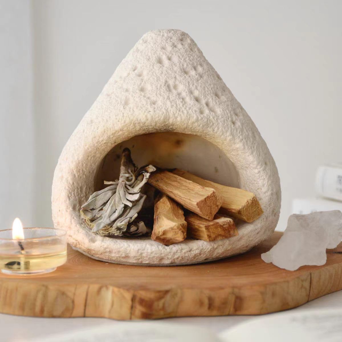 sage and palo Santo Chimney Burner Holder Incense Holder, Cone Burner Mini Chiminea Smudge Palo Santo Holder for Home Cleansing Meditation & Manifestation Gift