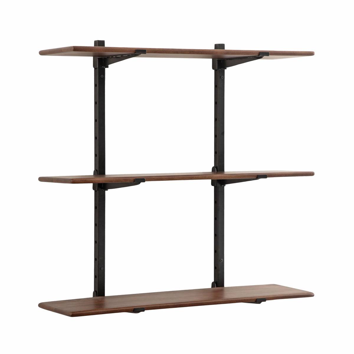 Kate and Laurel Atwood Three-Tiered Adjustable Mango Wood Wall Shelf, 32 x 10 x 30, Walnut Brown and Black, Modular Shelving Unit and Wall Organizer for Entryway Storage or Living Room Display Shelves