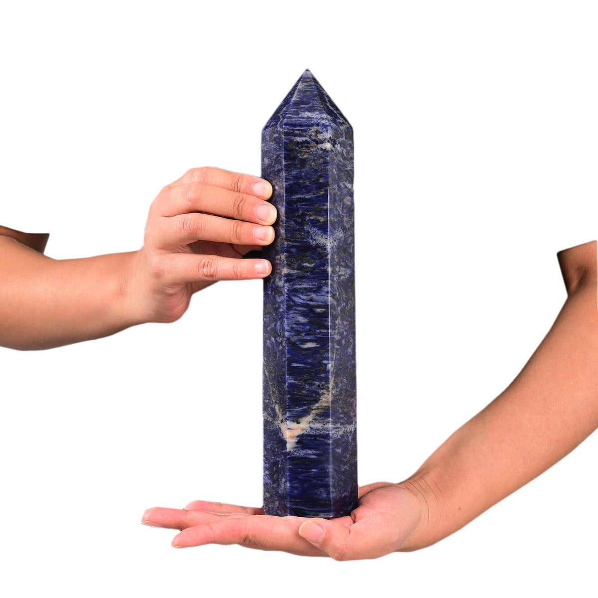 JIC Gem Large Blue Sodalite Obelisk Tower Points Healing Crystal Wand 6 Faceted Blue Quartz Crystals Tower Wand Home Decor Reiki Healing 2.6-3.0 Lbs