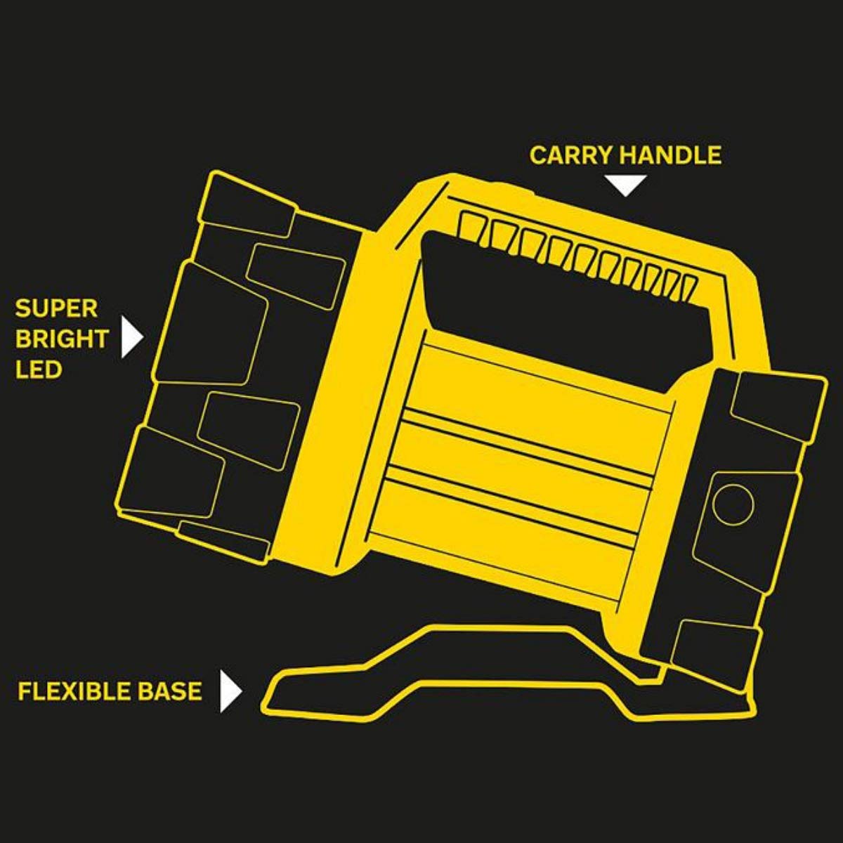 AA Heavy Duty LED Torch AA3881 – 180 m Beam Distance, Adjustable Base 6 Angles, 120 Lumens, Weatherproof, Batteries Included, Black Yellow