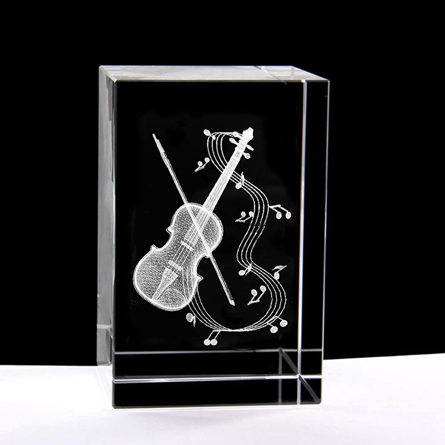 XINDAM 3D Violin Paperweight Laser Etched in Crystal Glass Cube Music Graduation Christmas Birthday Valentine's Day