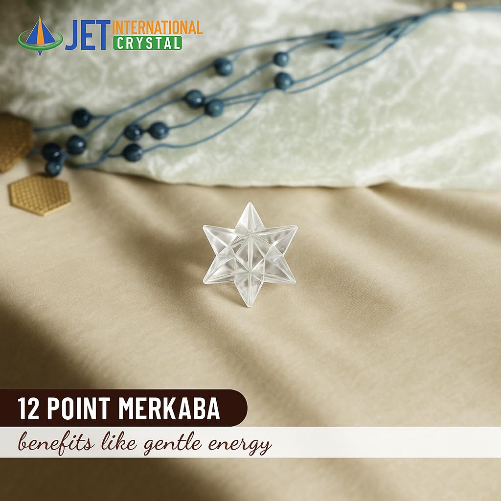 Jet 1 Pcs Clear Quartz Crystal 12-Point Merkabah Star for Healing - Panic Balancing Meditation Tool Use (0.75-1 inch, 8-10 Grams)