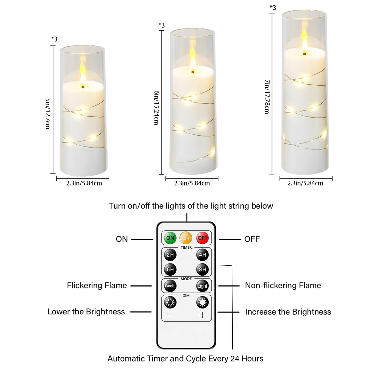 kakoya Flameless LED Candles with Timer 9 Pc Flickering Flameless Candles for Romantic Ambiance and Home Decoration Stable Acrylic Shell,with Embedded Star String，Battery Operated Candles（White）