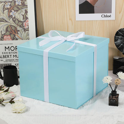 Large Gift Box with Lid 12.5x12.5x10 Inches, Blue Gift Boxes for presents Packaging for Birthdays, Valentine's Day, Christmas, Anniversaries (Include Shredded Paper Fill, Envelope Card Ribbon)