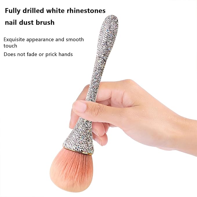WOKOTO 1pcs White Shiny Rhinestone Nail Art Dust Brushes