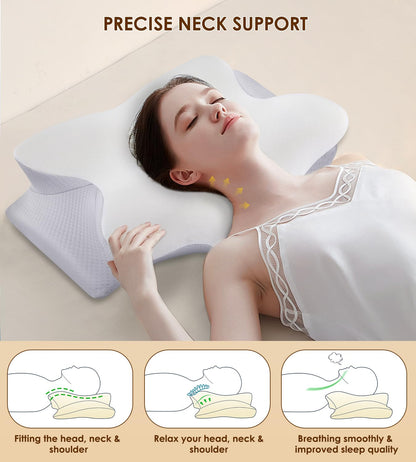 Cervical Pillow for Neck and Shoulder, Ergonomic Contour Memory Foam Pillows for Sleeping, Cooling Neck Support Pillow for Back Stomach Side Sleeper Dark Grey