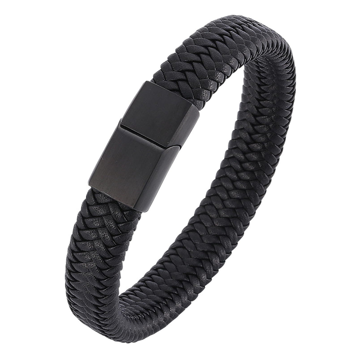 Silverso Men's Leather Bracelet, Stackable Stainless Steel Clasp Bracelets for Men Stylish Birthday, Thanksgiving, Valentine's Day Gift for My Man (7.8" Pure Black)