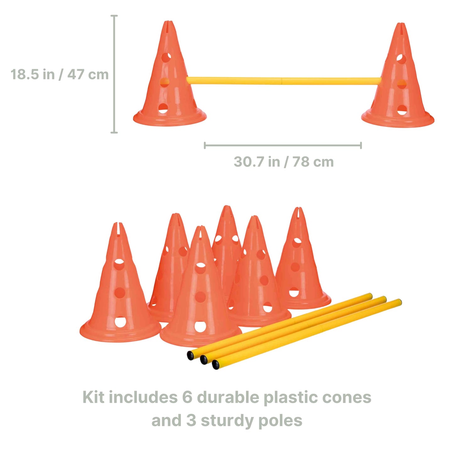 TRIXIE Pylon Obstacle Set – 6 pylons – 3 poles – variable height adjustment: 6 cm / 13.5 cm / 20 cm – orange/yellow – 32091