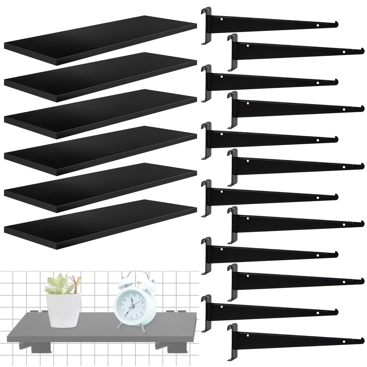 Alffun 6 Pack Gridwall Shelf with Metal Brackets, 16"x 8" Wooden Gridwall Shelves Heavy Duty Gridwall Shelving Organizer Accessories for Garage, Visualizer, Workbench and Bitchenette (16x8x0.6)