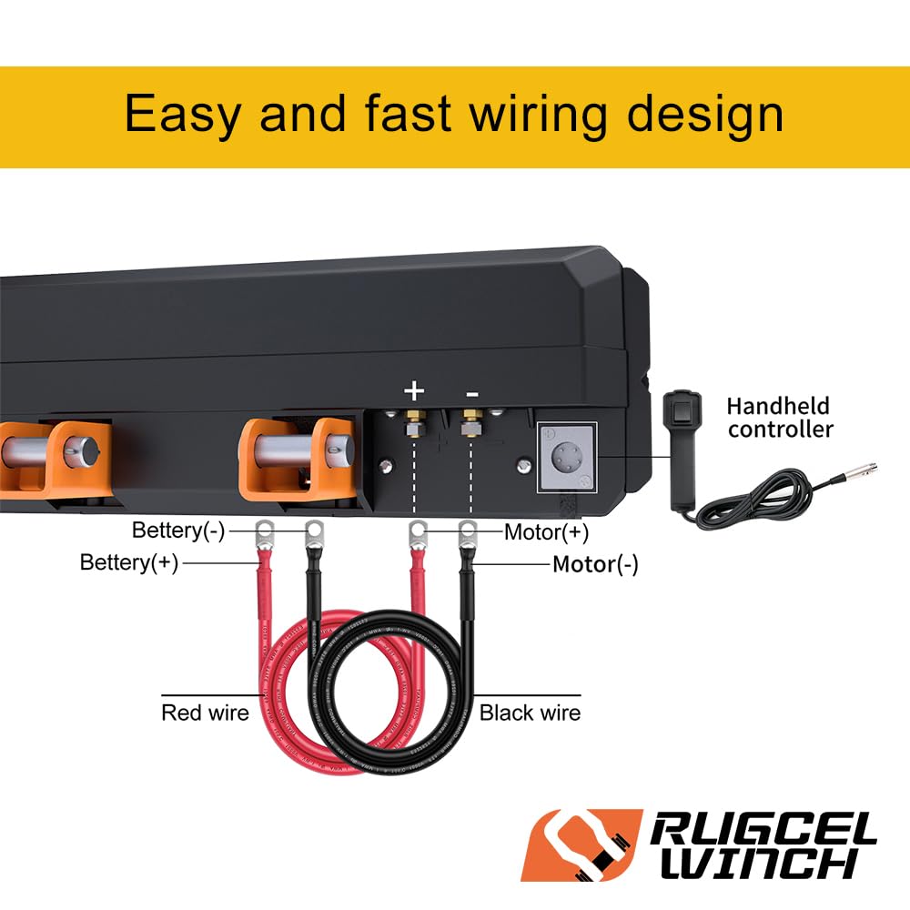 RUGCEL WINCH Portable Winch 12V DC Electric Utility winch,4500lb/2041kg Single Line Pull with Steel Mounting Plate, Integrated Hawse Fairlead and Synthetic Rope,Infrared remote control,atv utv winch