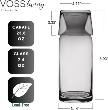 VOSS Living - Bedside Water Carafe and Glass Set, 23.6 Oz - Infused Pitcher for Nightstand, Mouthwash Decanter Bottle(Ivory Black)