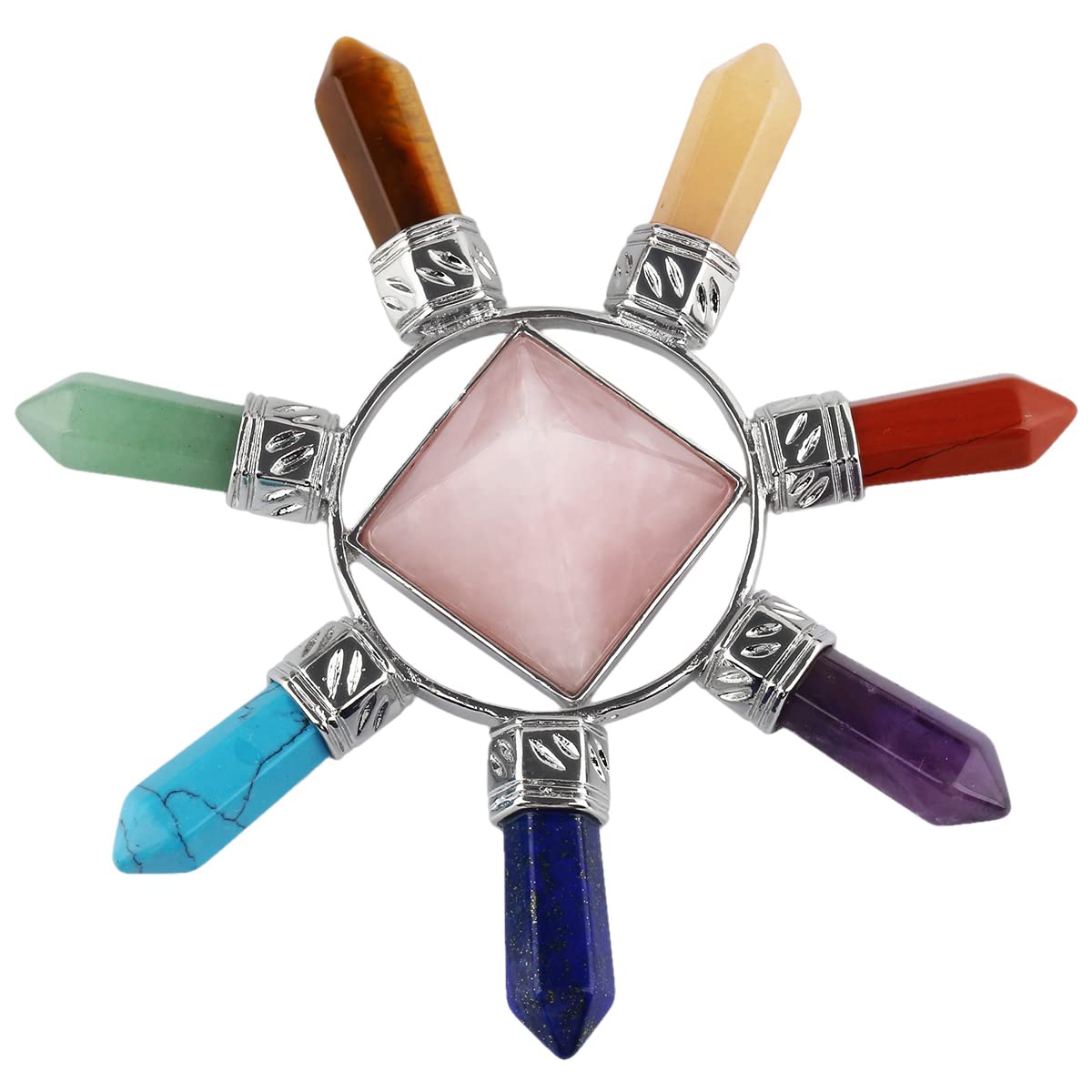 Rockcloud Pyramid & 7 Chakra Points Energy Generator,Reiki Healing Crystal Stone,Rose Quartz