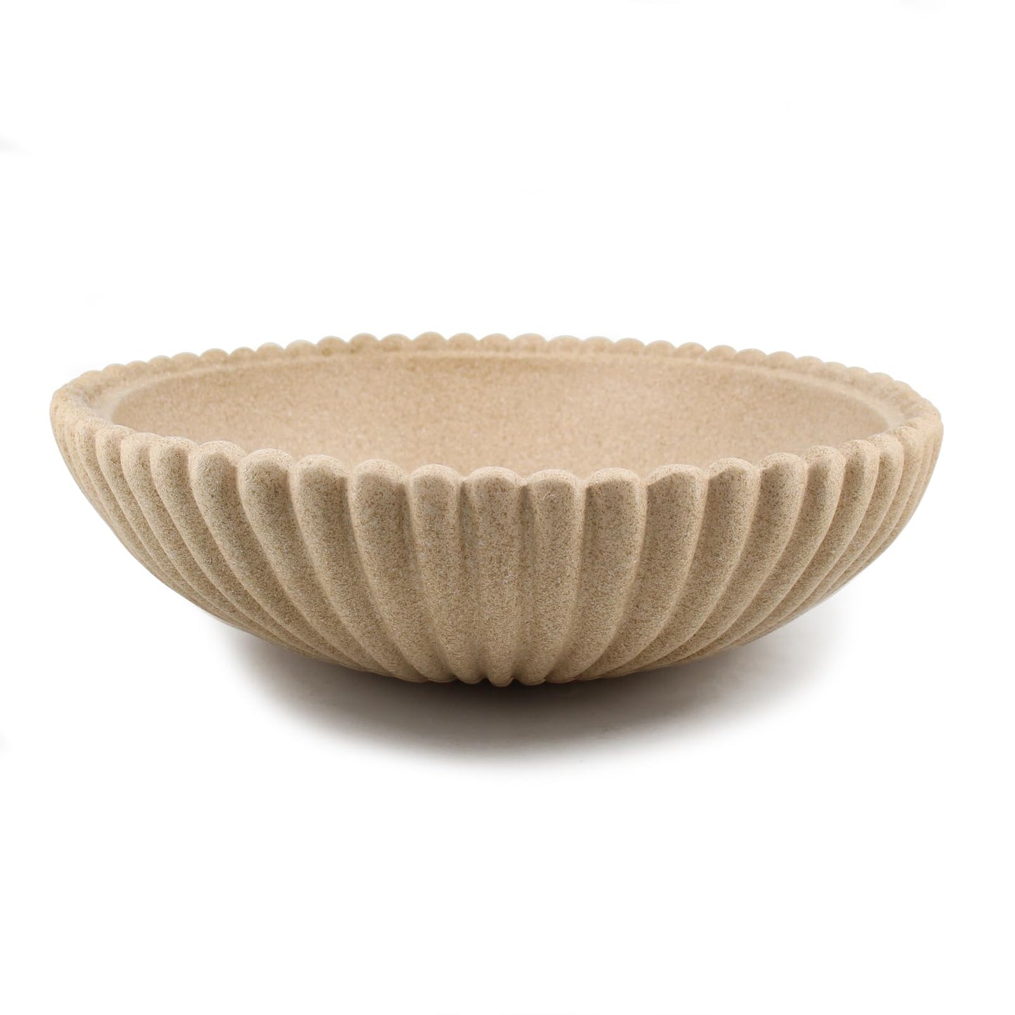 10 Inch Resin Decorative Bowl Fluted Beaded Rim,Stone Inspired Speckled Texture, Handmade Round Centerpiece for Coffee Table Decor, Entryway Console & Dining Table, Modern Farmhouse Boho Home Decor