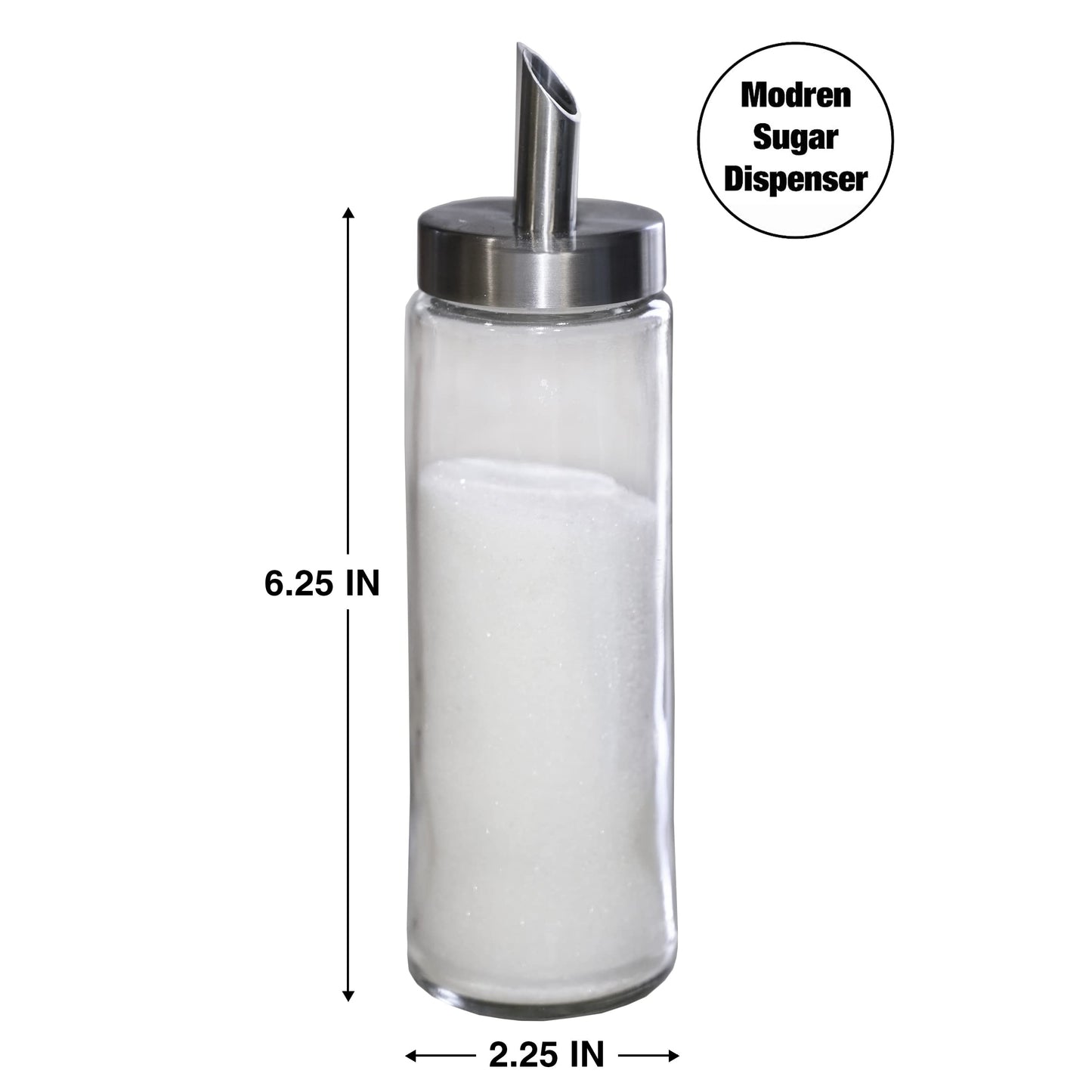 Neat Pour Sugar Dispenser, Shaker & Pourer - MODERN STYLE Brushed Nickel with Stainless Steel Lid, Dishwasher Safe for Sugar, Salt, Cocoa, Sprinkles. 8.4oz for coffee, tea, and baking (Pack of 1)