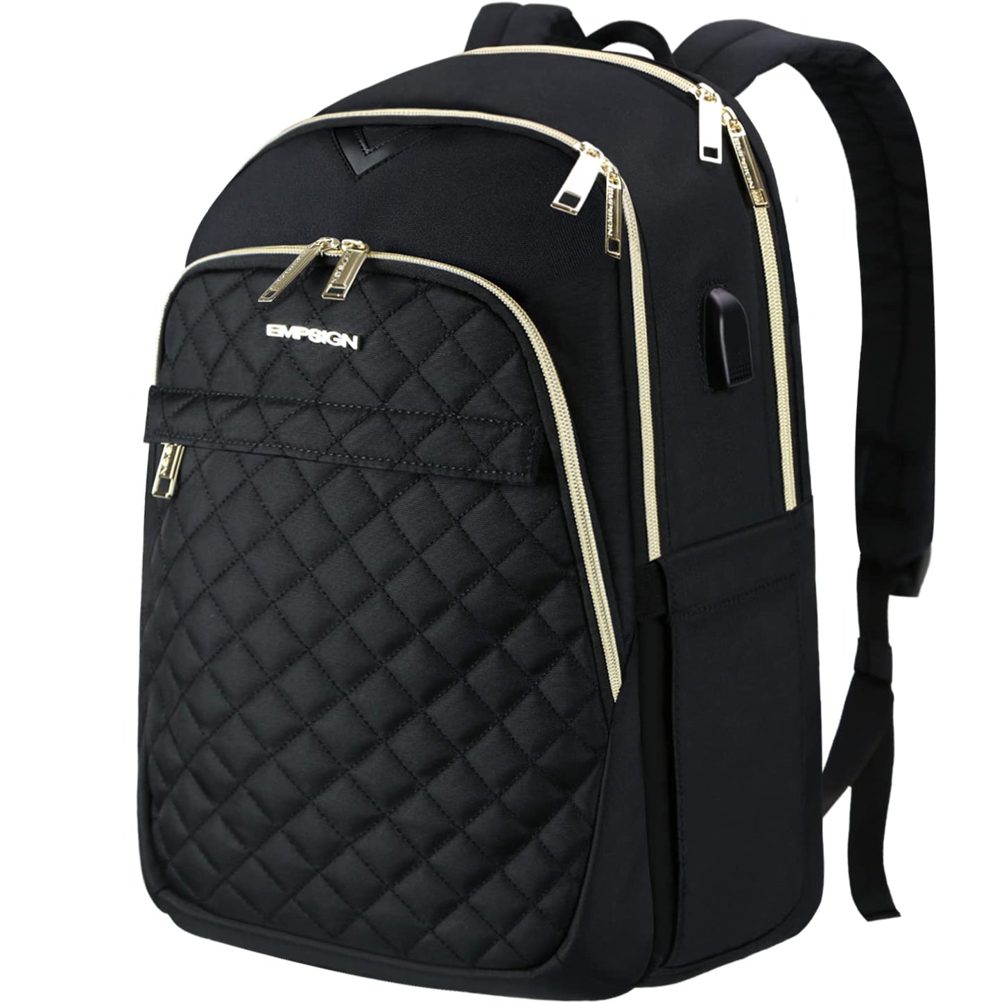 EMPSIGN Laptop Backpack for Women, 15.6 Inch Laptop Rucksack Casual Daypack Wide Open, College School Backpack with USB Charging Port, Water Repellent Travel Business Work Bag Computer Bookbag, Black