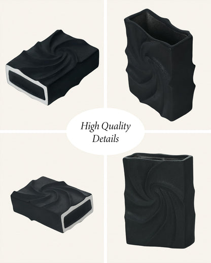 Small Black Vases Home Decor, Organic Square Whirlpool Shape, Aesthetic Small Flower Vase Living Room, Bedroom, Bathroom, Shelf & Table Decor, Boho Room Decor for Women OOSTONEE