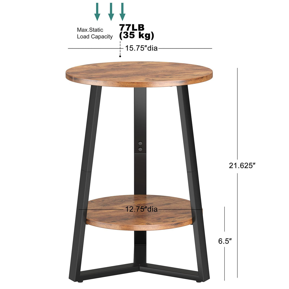 sthmec Small Round End Table Set of 2,2 Tier Side Table Set 2 with Storage Shlef,Coffee Table Wooden Tabletop & Metal Frame,Accent Table Small Nightstands Couch Tables Livingroom Bedroom,Rustic Brown