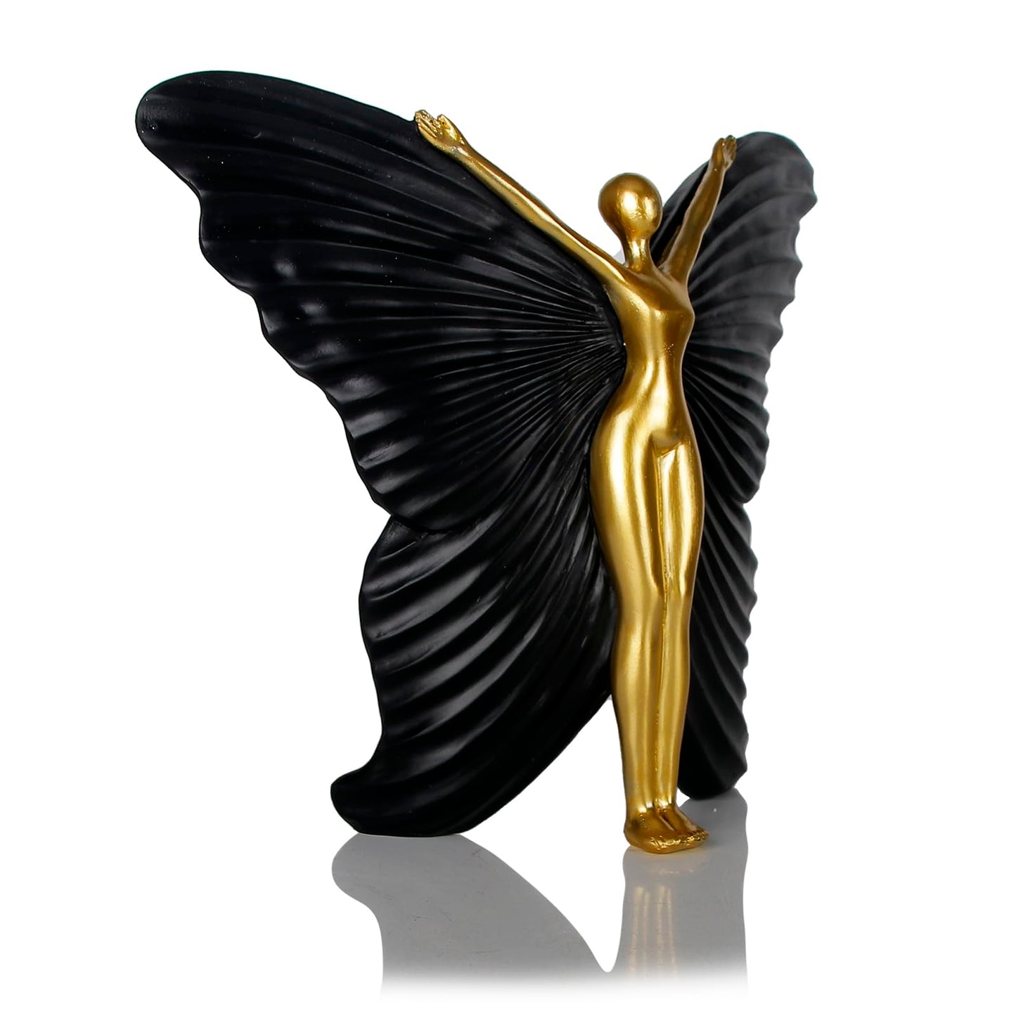Black Fairy Butterfly Statue Collectible Figurines - Fairy Butterfly Art Sculptures Abstract Modern Home Decor Accents - Resin Black Fairy Statues Gifts for Office Desktop Shelf Cabinets Coffee Table