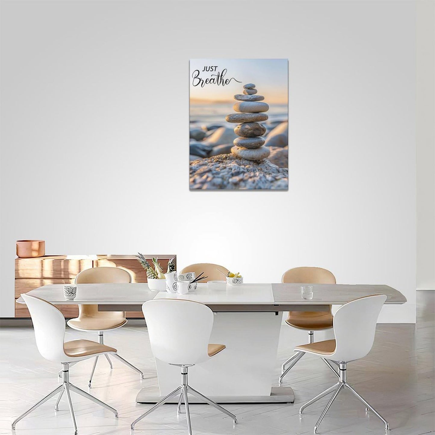 Zen Wall Art Spa Stone Just Breathe Pictures Canvas Wall Decor Meditation Yoga Painting Peaceful Home Modern Artwork Decorations Framed for Bathroom Bedroom Living Room Office 12 x 16 inch