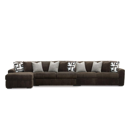 Signature Design by Ashley Midnight-Madness Casual Anti Sag Left-Arm Facing 3-Piece Sectional with Chaise, Reversible Seat Cushions and 10 Accent Pillows, Dark Brown