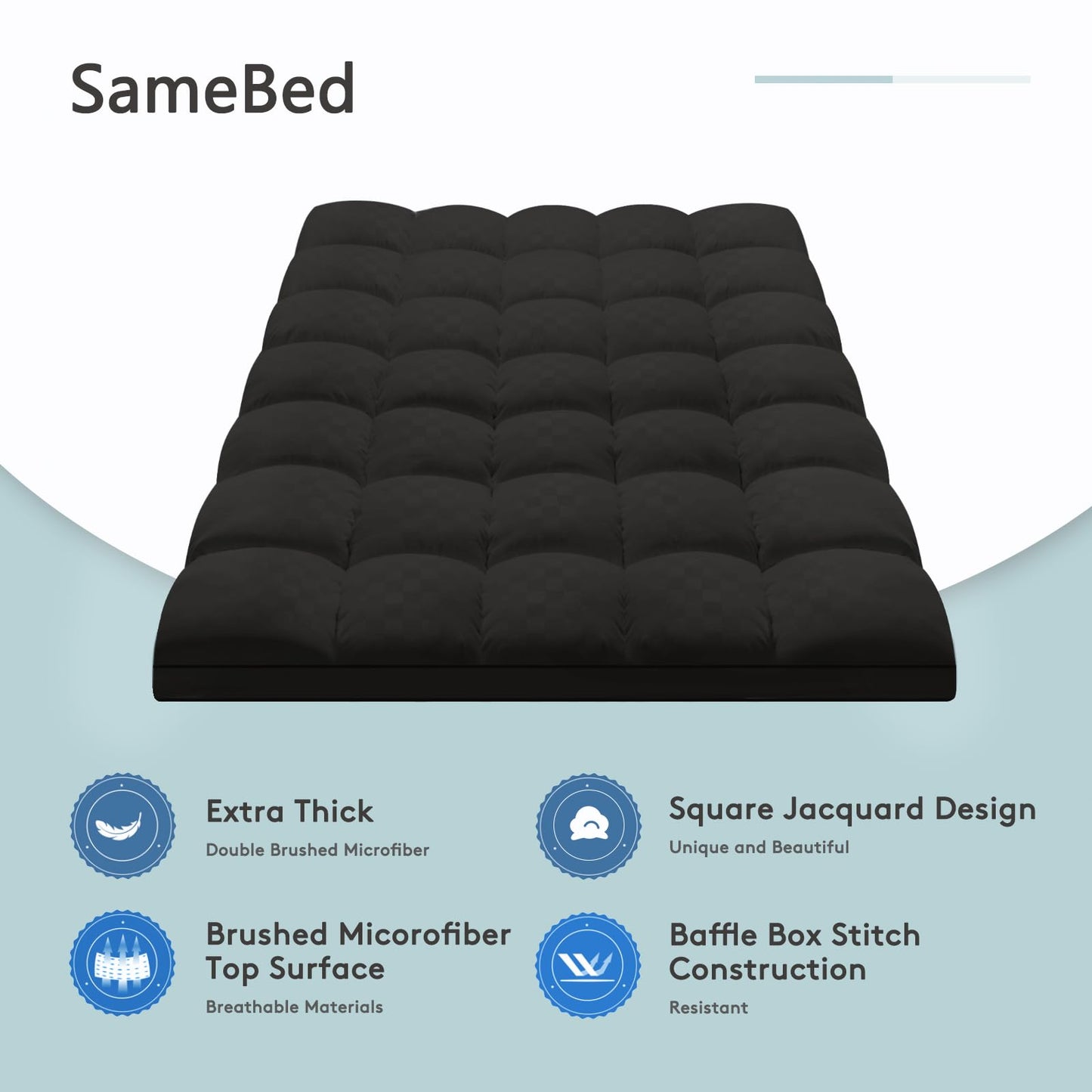 SameBed Mattress Topper Queen,Extra Thick Mattress Pad Cover for Back Pain,Cooling Mattress Protector with 8-21 Inch Deep Pocket,Overfilled Down Alternative Filling,Black