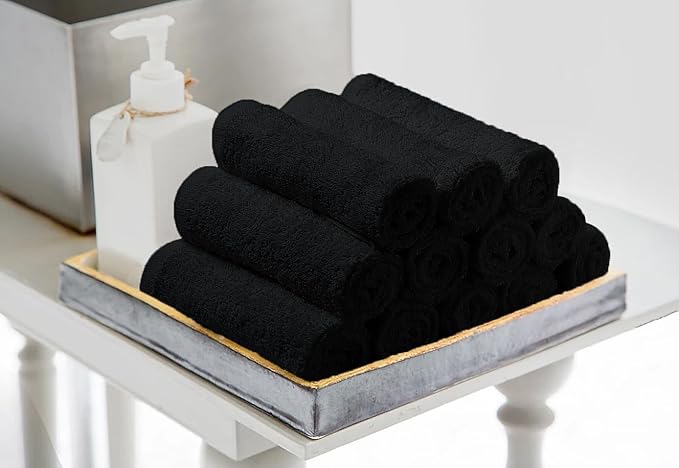 Avalon Towels Cotton Washcloths 24-Pack – 12 x 12 Inch Black Super Soft &