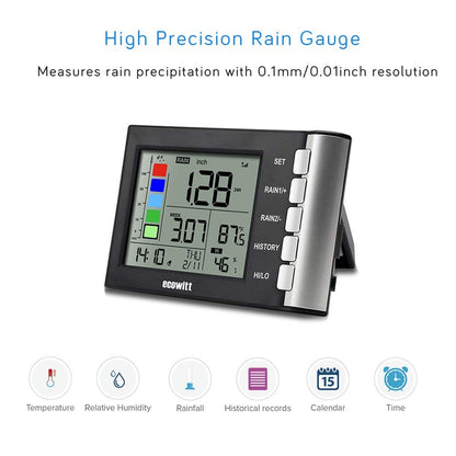 ECOWITT Rain Gauge, Weather Forecast High Precision Digital Rain Gauge Wireless Self-emptying Collector with Rainfall Alert Rainfall History Indoor Temperature Humidity WH5360A 868…