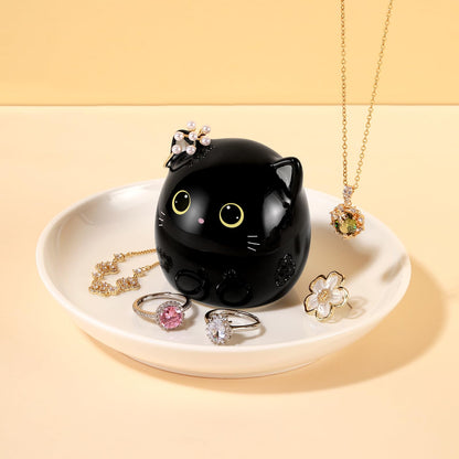 PUDDING CABIN Cat Lover Gifts for Women, Black Cat Ring Holder Dish for Jewelry Rings Earrings Necklace Watch Keys, Birthday Christmas Engagement Wedding Gifts