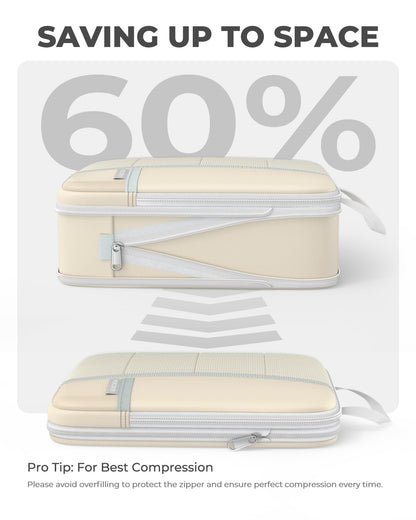 Percover Compression Packing Cubes 8-Piece Set, Packing Cubes Compression for Travel with Laundry Bag & Shoe Bag, Travel Organizer for Carry On & Checked Luggage, Beige